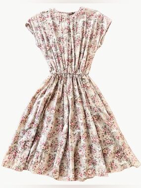 Vintage Style Floral Midi Dress Sage Pink Cottagecore Prairie Romantic